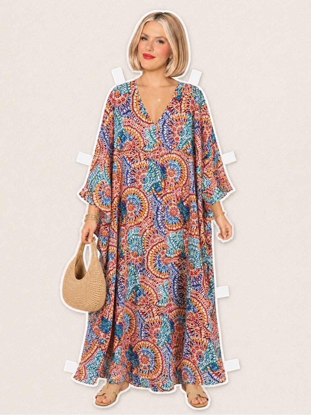 Neiman Marcus size M colorful abstract-print dress/kaftan 100% cotton
